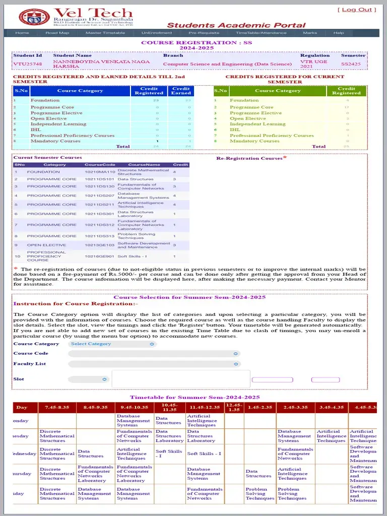 Navigating AMS Veltech Dashboard for New Students